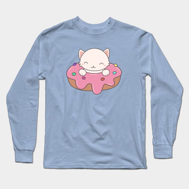 Kawaii Cute Donut Cat T-Shirt Long Sleeve T-Shirt by happinessinatee